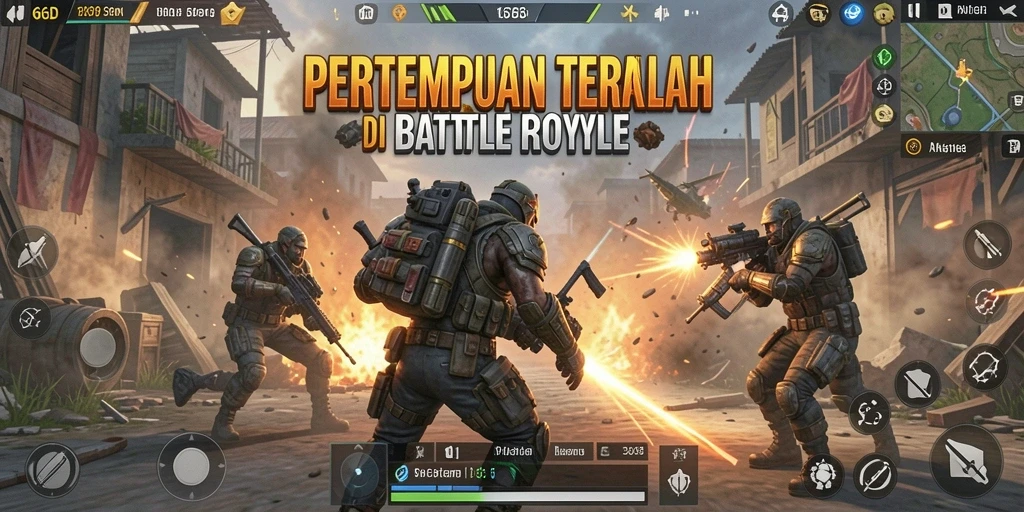 Screenshot gameplay 66D menampilkan pertempuran intens Battle Royale.