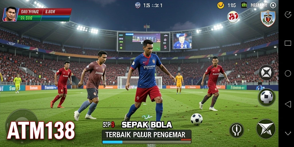 Tampilan gameplay seru dalam ATM138 yang menunjukkan aksi sepak bola yang mendebarkan.
