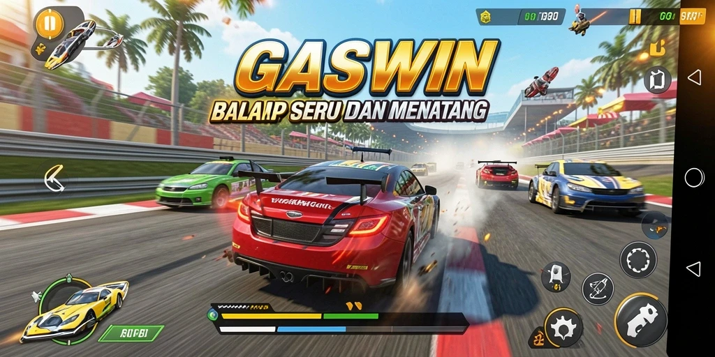 Tampilan menarik dari gameplay balap GASWIN dengan mobil kencang.