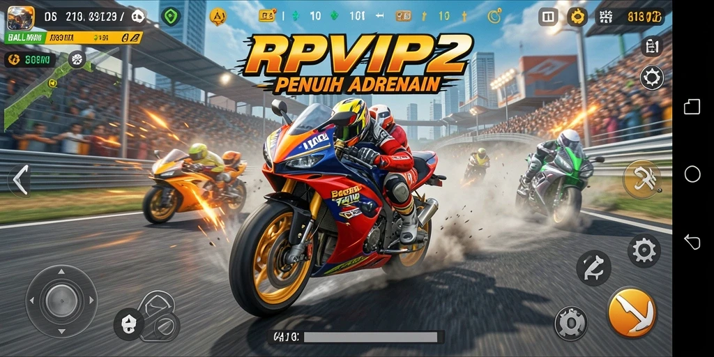 Tampilan gameplay balapan motor yang seru dan mendebarkan.