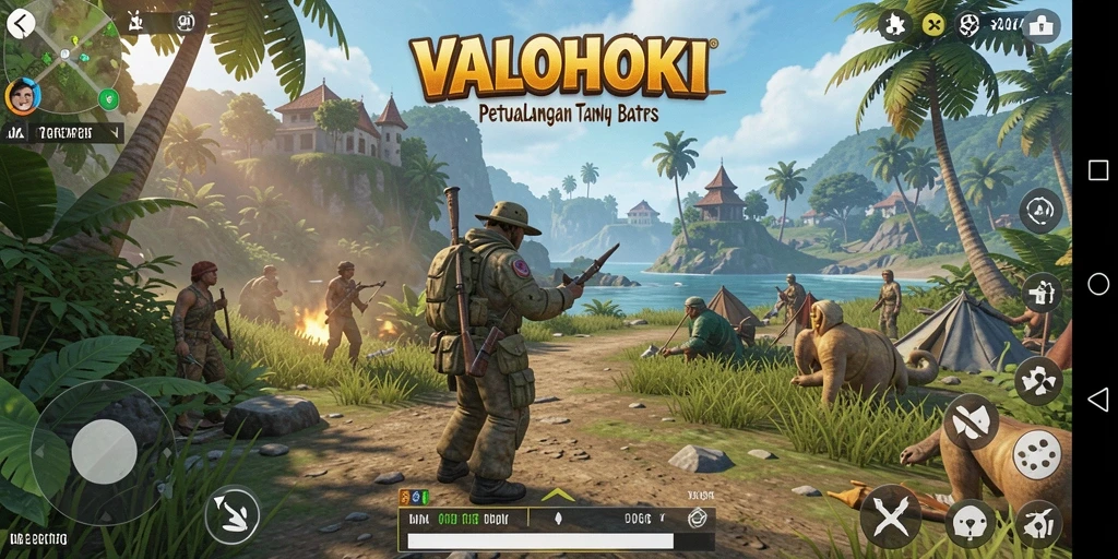 Screenshot gameplay VALOHOKI menampilkan dunia terbuka yang dramatis.